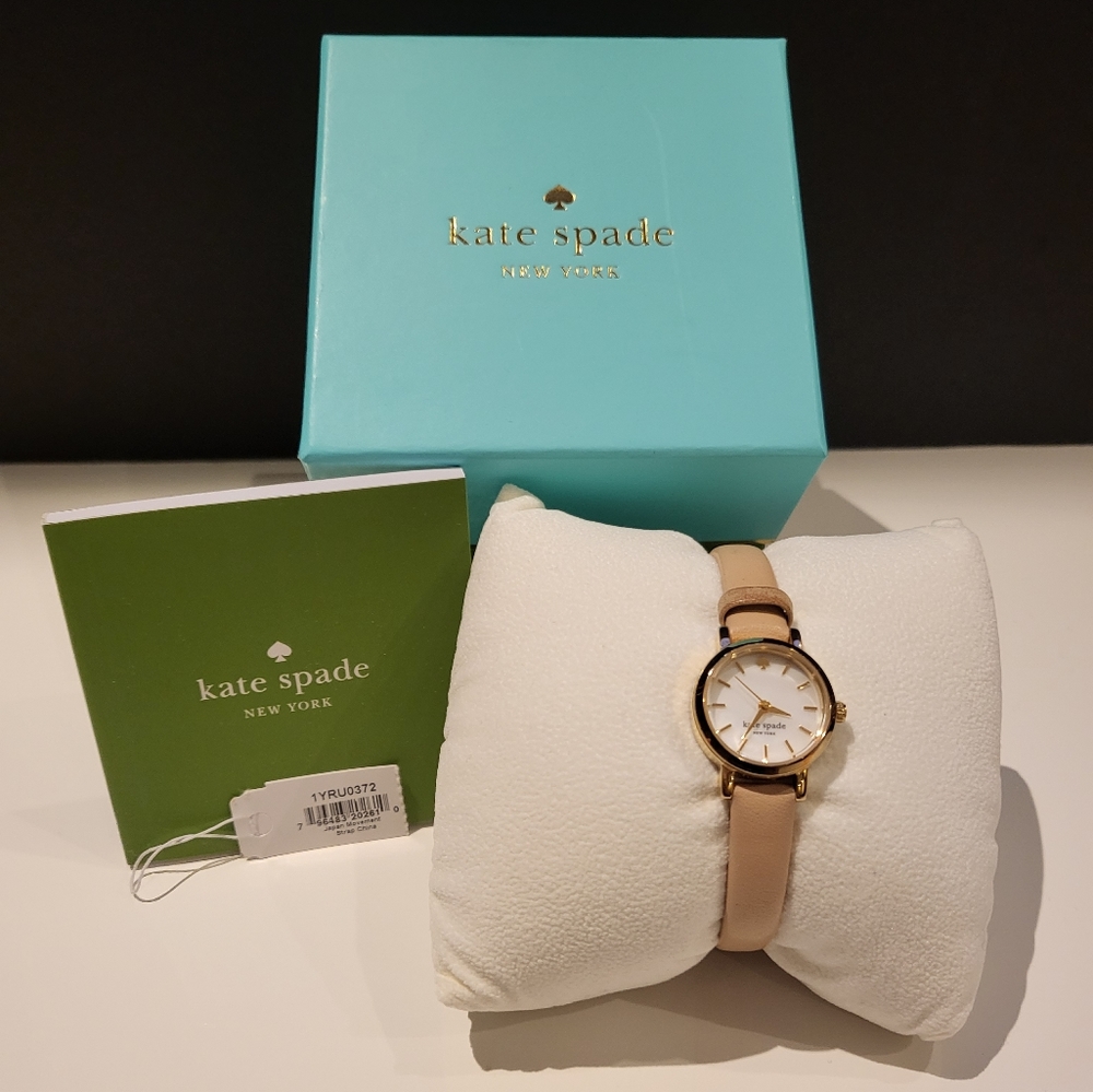 Kate Spade Tiny Metro Watch - Beige Leather Strap & Gold-Plated Metal